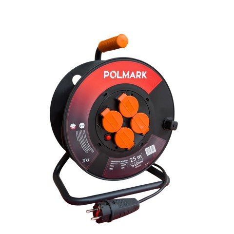 Przedłużacz bębnowy plastikowy z czterema gniazdami z uziemieniem i zabezpieczeniem termicznym IP44