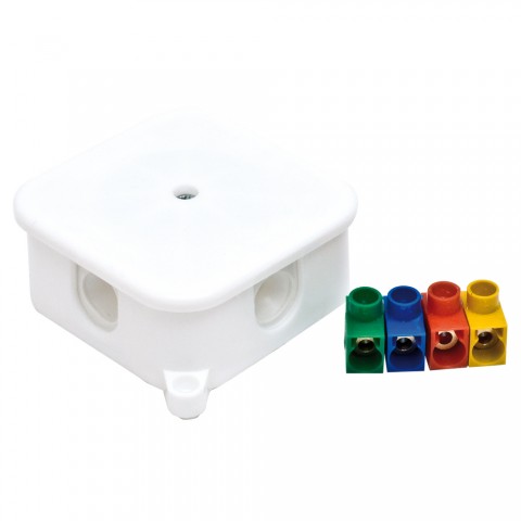 Puszka IP44, 4-ro wylotowa z zaciskami 2,5mm2