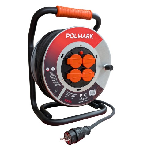 Przedłużacz bębnowy metalowy z czterema gniazdami z uziemieniem i zabezpieczeniem termicznym IP44