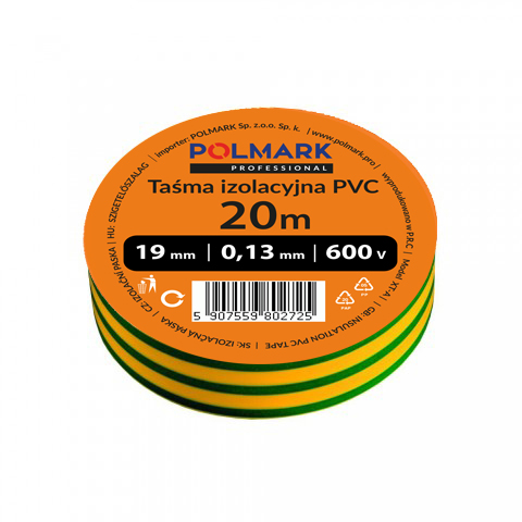 Taśma elektroizolacyjna duża 20m żółto-zielona