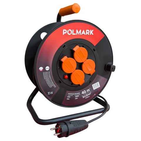 Przedłużacz bębnowy plastikowy z czterema gniazdami z uziemieniem i zabezpieczeniem termicznym IP44